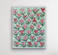 Grace — 24x30 original oil painting on canvas, pink and coral floral blooms on mint green background, unframed