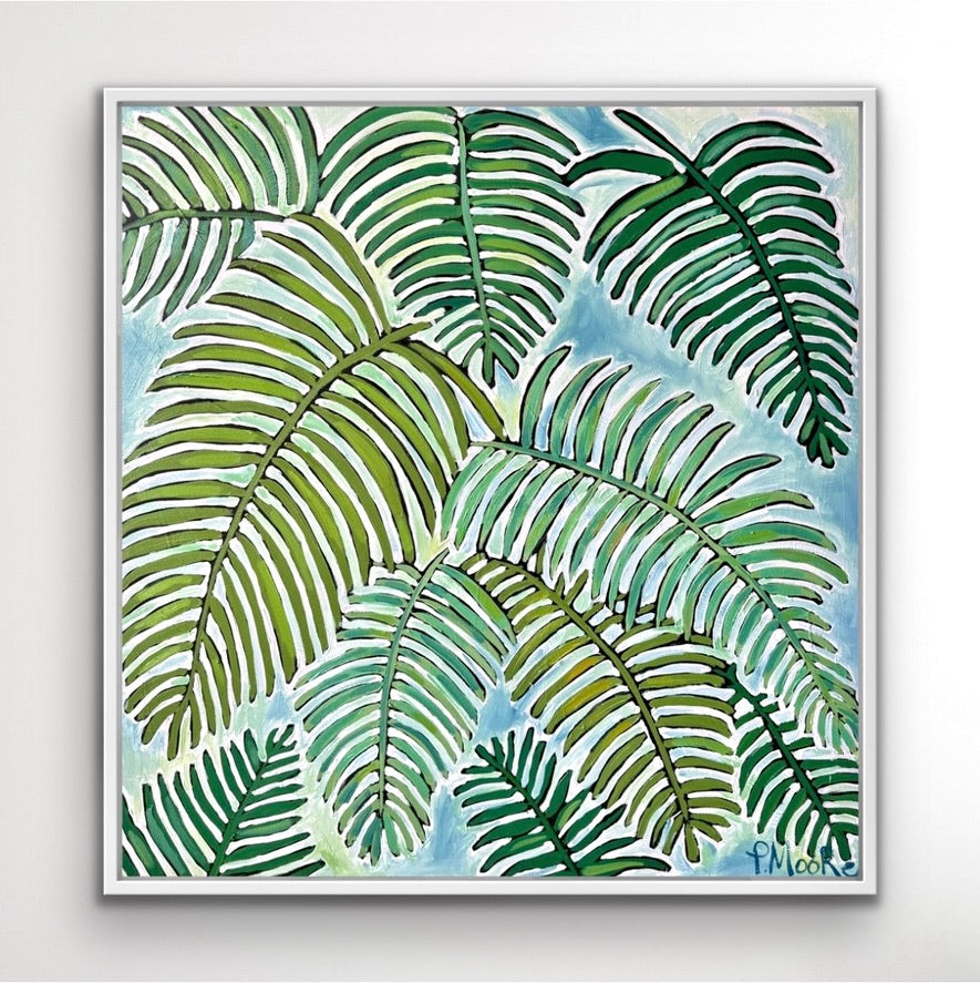 Jackie — 24x20 framed original oil on canvas tropical fern painting by Patti Moore