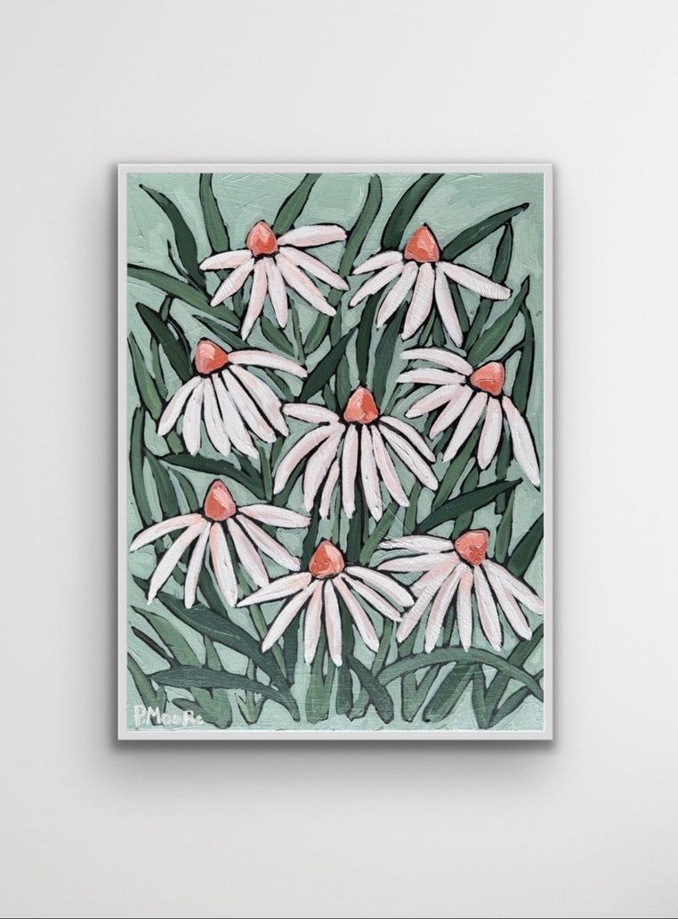 Nadia — 18x24 framed original oil on canvas coneflower painting by Patti Moore