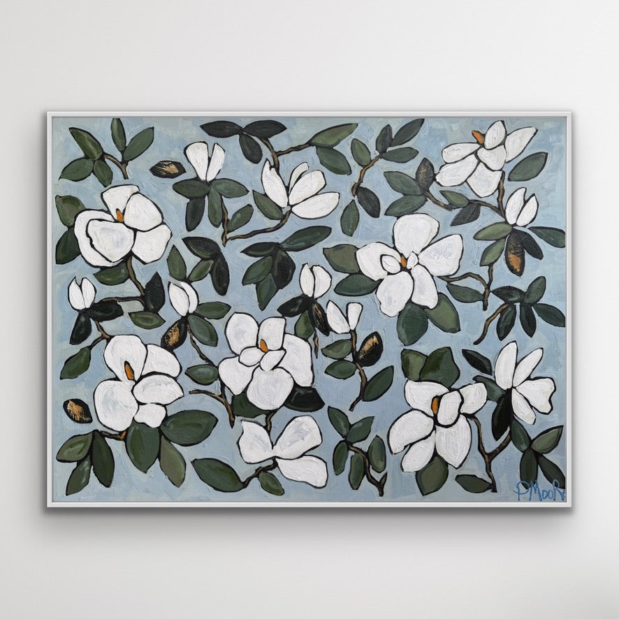 Savannah — 36x48 framed original oil on canvas white magnolia painting by Patti Moore