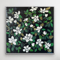 Lola — Original oil painting by Patti Moore, white gardenias on black canvas, 48x48 inches