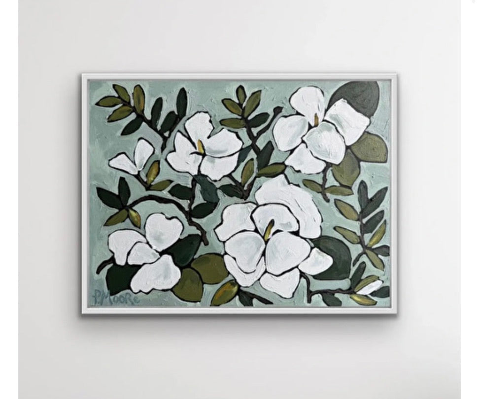 Mabel — 18x24 unframed original oil on canvas white magnolia painting by Patti Moore
