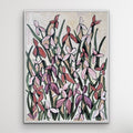Amber — Original oil painting by Patti Moore, 30x40 inches, oil on canvas, featuring pink and mauve iris-like florals on a soft cream background