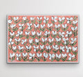 Ruth — 24x30 original oil painting on canvas, white floral blooms on terracotta pink background, framed