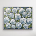 Beatrice - 36x48 framed original oil painting on canvas by Patti Moore, white and blue hydrangeas on a deep navy background